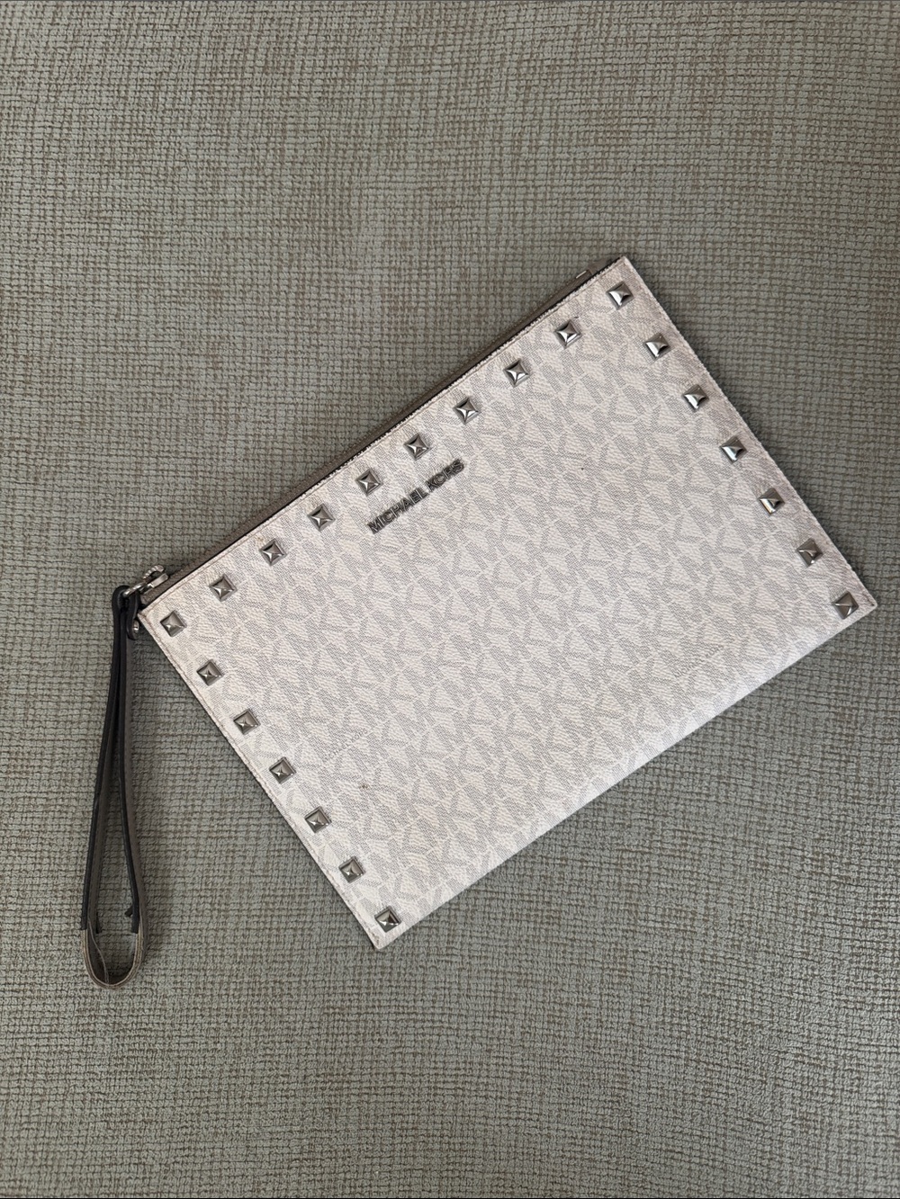 Michael Kors Cream Logo Studded Wristlet Pouch